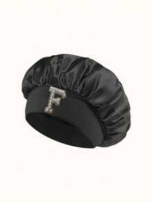 A-Z Letter Pattern Elastic Wide Brim Satin Soft Sleep Cap For Kids - Fit, Hair Protection, Ultra Soft & Breathable Design With Anti-Slip Lining - Black - View 8