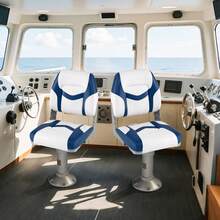 2-Pack Boat Seats Folding Low Back Boat Chairs W/ Sponge Padding Fixing Bolts - 藍色和白色 - 查看 3