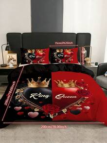 3件套红黑皇冠拼布被套套装，舒适床上用品，包含1个被套和2个枕套，采用亲肤100%聚酯纤维制成，适合卧室、宿舍（男生/女生）或旅行使用。 - 彩色 - 查看 22