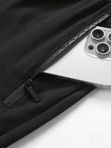 Plus Size Men's Long Pants Autumn/Summer Elastic Sports Casual Joggers With Zipper Pockets And Drawstring Waist Black Fall - Black - View 7