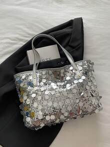 New Luxurious High-End Versatile Women Shoulder Tote Bag - Silver - View 7