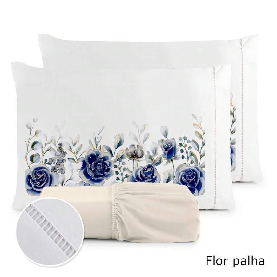 Luxury 3-Piece Sheet Set, 400 Thread Count, Double Bed, 400 Thread Count Micropercal - Foliage - Floral - 花 - 稻草 - 查看 1