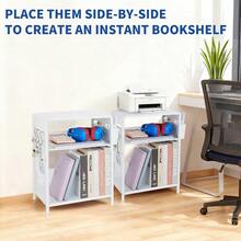 Printer StandsSoporte para impresora blanco con estante de almacenamiento pequeña mesa de impresora ajustable de 3 niveles de altura soporte industrial para impresora debajo del computadora con cesta y - Blanco - Ver 5