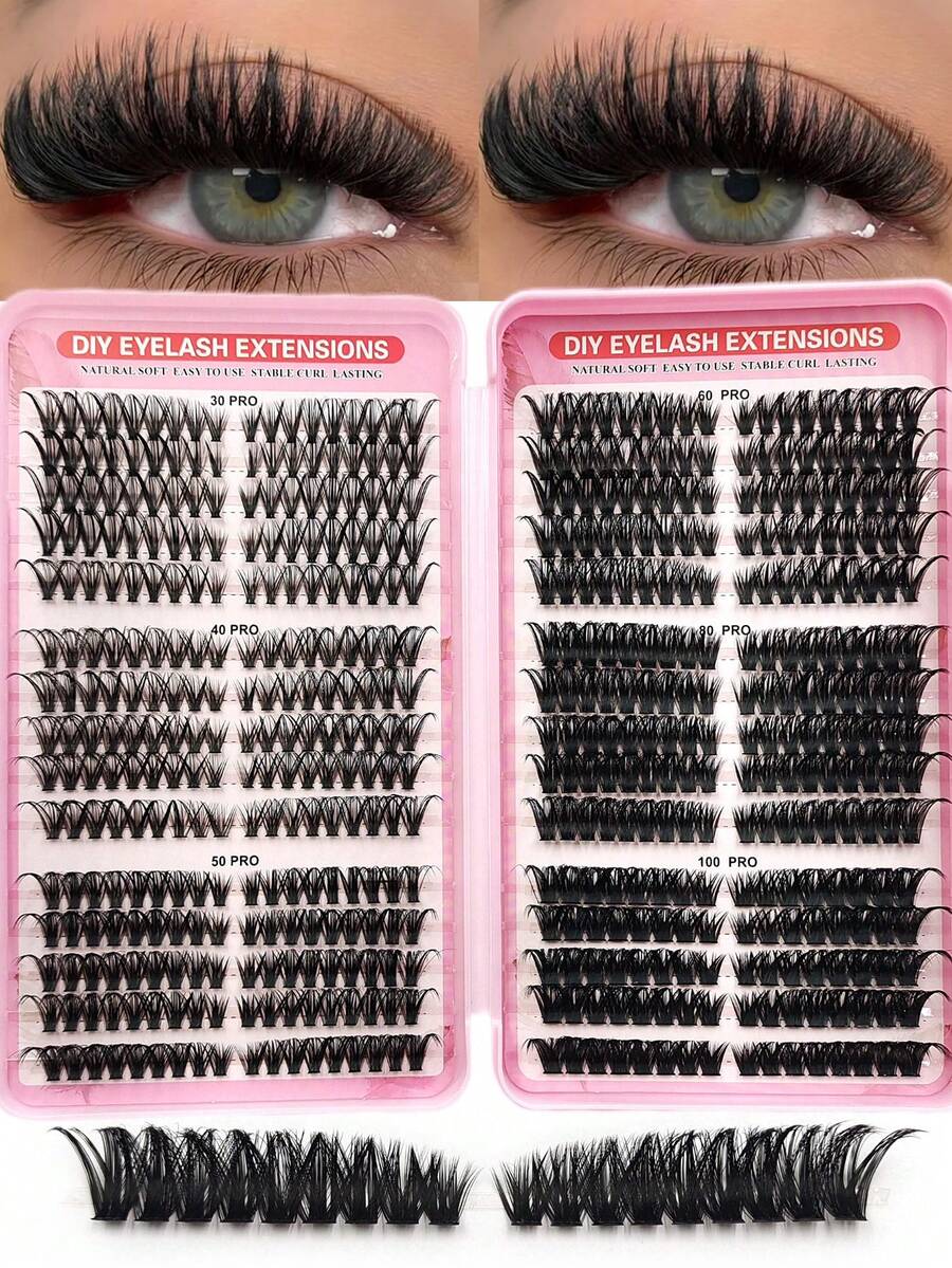 Asiteo 530 piezas de pestañas individuales con rizo D, surtido de 30D/40D/50D/60D/80D/100D, maquillaje de ojos de gato natural, pestañas postizas gruesas y esponjosas, kit de extensión de pestañas para uso diario, reutilizable, adecuado para vacaciones, viajes, también un regalo de Navidad y favor de fiesta ideal - Multicolor - Ver 1