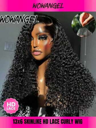 WOWANGEL 28英寸250%密度水波纹蕾丝前假发，预先拔毛发际线，隐形高清蕾丝，女士卷发蕾丝前假发
