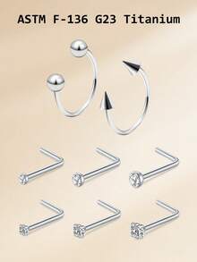 2-8pcs Nose Rings Studs Titanium Alloy Nose Studs, G23 Septum Piercing Nose Ring For Women Men, L Shaped Nose Studs 18G/20G Nose Piercing Jewelry, Septum Rings 2mm 2.5mm 3mm CZ Nose Ring Hoop Piercing Body Jewelry
