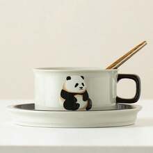 1 Set Ceramic 200ml Latte Art Coffee Cup With Saucer, High-Quality Cute Couple Mugs, Personalized Milk Tea Cup, Creative Office Cup With Spoon, Hanging Ear Cup With Plate, Chinese Tea Set