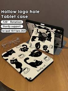1 件装，双面高清印花卡通猫图案平板电脑保护套，兼容 iPad 10/9/11 2025，透明亚克力后盖，2026 新款，自动唤醒/睡眠，多角度支撑带笔槽，办公学习必备，非磁性保护套，2026 新年礼物。 - 黑色 - 查看 2