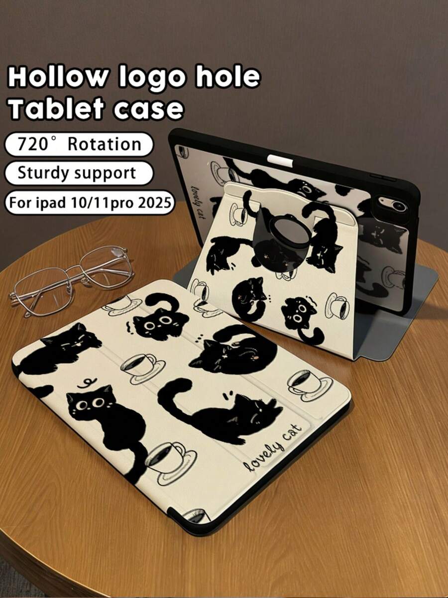 1 件装，双面高清印花卡通猫图案平板电脑保护套，兼容 iPad 10/9/11 2025，透明亚克力后盖，2026 新款，自动唤醒/睡眠，多角度支撑带笔槽，办公学习必备，非磁性保护套，2026 新年礼物。