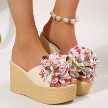 Women's Bow Decor Thick Sole Wedge Slide Sandals, Lightweight Open Toe Casual Beach Outdoor Slippers - White - View 6