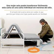Sofá-cama plegable + almohada aleatoria, doble uso para sentarse y dormir, artículo imprescindible para hogares que ahorran espacio - Gris - Ver 3