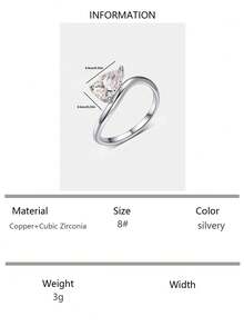 1pc Fashionable European & American Style Copper Inlaid Water Drop Zirconia Ring For Women, Engagement, Proposal, Daily Accessory, Anniversary, Birthday, Holiday Gift - Silver - View 11