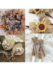 2卷天然黄麻粗麻布丝带，DIY工艺铁丝边，适用于圣诞树、礼品包装、婚礼、活动、派对、家居装饰蝴蝶结、工艺品、花环、节日装饰、礼品包装，每卷长393.7英寸，宽0.39英寸（天然色） - 彩色 - 查看 7