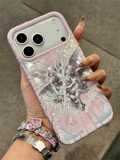 Creative Stylish Angel Cupid Butterfly Rose Flower Phone Case Compatible With IPhone 17 Pro Max 16Promax 17 Pro 16 17 15 14 Plus 17Air 13 12 Pro Max 11 Cute Aurora Laser Gradient Vortex Pattern Soft Back Cover Lolita Style Shell