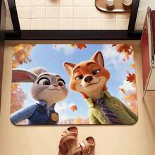 迪士尼疯狂动物城防滑浴室垫，印有可爱的卡通人物尼克和朱迪，速干吸水硅胶软垫，防滑硅胶材质，易于清洁，适用于浴室和玄关，疯狂动物城主题家居装饰，也适用于客厅、卧室、瑜伽室、浴室、户外地毯、门垫，夏季必备家居装饰品 - 彩色 - 查看 11