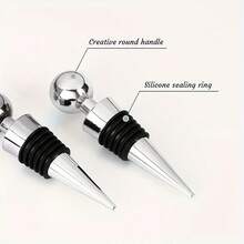 Wine Bottle Stoppers, Reusable Corks For Preserving Wine, Set Of 2 Stoppers, Perfect For Gifts, Bars, Festive Gatherings, And Weddings. - Silver - View 4