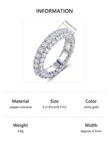 Anel minimalista, moderno e versátil, todo cravejado de strass, estilo hip-hop urbano, em cobre. Luxuoso e personalizado, perfeito para mulheres, para uso diário, festas, como acessório ou presente de Natal. - Diamante completo - Ver 13