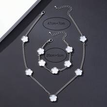 一套男士时尚商务风幸运四叶草吊坠项链，含链条和手链，情人节礼物 - 銀色白色套裝 - 查看 6