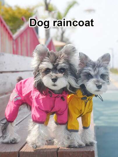 Lightweight Polyester Reflective Stripe Full Coverage 4-Leg Dog Raincoat, Waterproof Pet Apparel Suitable For Small Poodle All Year Round