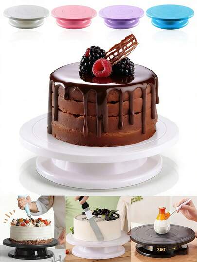 1个塑料旋转蛋糕安装转盘，糕点装饰奶油架旋转转盘，蛋糕装饰安装转盘支架，雕刻陶瓷转盘，旋转绘画转盘支架，厨房烘焙用品