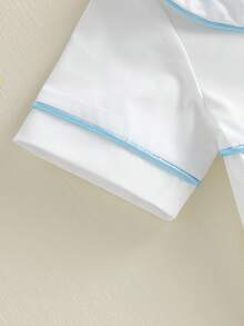 Infant Baby Boy Girl Easter Jumpsuit Blue Trim Cross Embroidery Short Sleeve Peter Pan Collar Romper Newborn Cute One Piece Bodysuit - 白色 - 查看 4