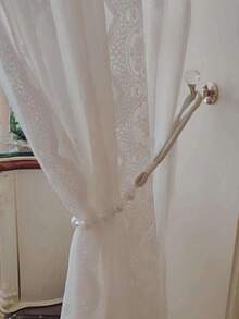 2pcs White Modern Curtain Tie Backs - White - View 2