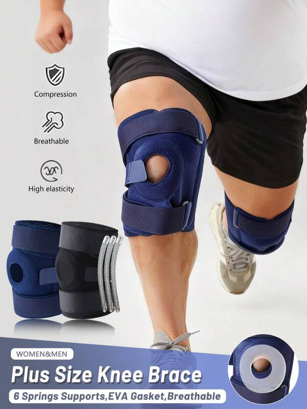 1Piece Plus Size Knee Brace, Extra Large Knee Brace For 300 Lbs-Adjustable Compression With 6 Spring Supports, Breathable Fabric&Silicone Design, Secure Strap Closure, Durable All-Season Knee Support For Men&Women,Sleek Brace Design, Comfortable Fit