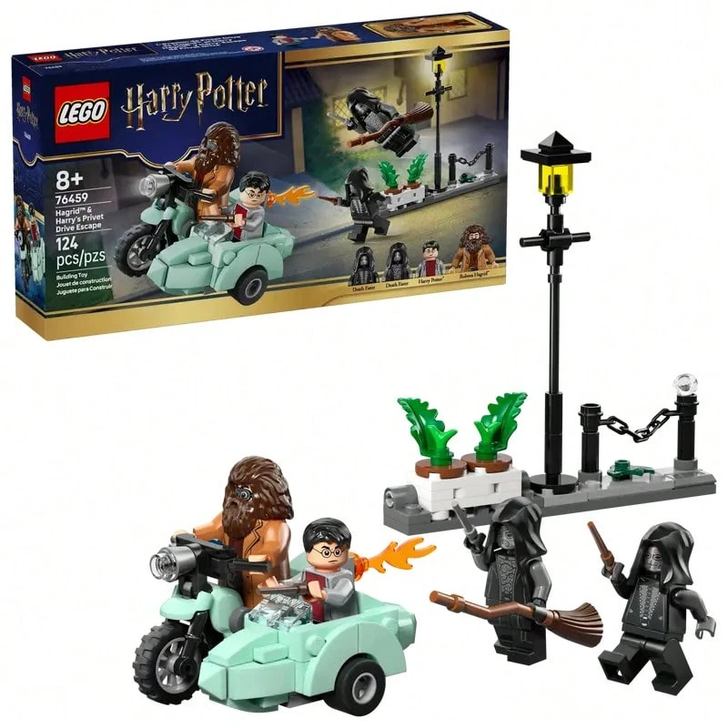 LEGO 哈利波特积木玩具套装：海格与逃离女贞路，适合8岁及以上男孩女孩，包含海格的摩托车和4个迷你人仔，绝佳生日礼物 - 76459