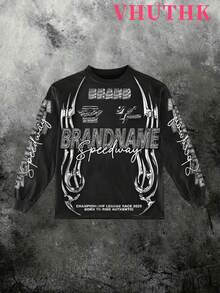 VHUTHK (250g Pure Polyester Round Neck Pullover Sweater)<BRANDNAME  Championship League 2025> Double Sided Digital Printing, Filament Effect  Y2K Men's Round Neck Sweater In Autumn And Winter. - 黑色 - 查看 2