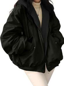 Women's Reversible Oversize Faux Shearling Lined Hooded Jacket Winter Y2K 2 Way Wear Padded Coat - 灰色 - 查看 1