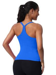3 Pack Workout Tank Tops For Women With Built In Bra, Sleeveless Gym Tops Seamless Racerback Athletic Yoga Shirts - 黑色#白色#克萊茵藍色 - 查看 6