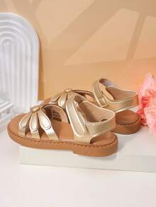 1 Pair Toddler Metallic Bow Wide Strap Breathable Material Lightweight Open-Toe Adjustable-Strap Flat Casual Sandals Summer Outing - Brown - View 8