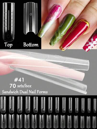 Professional 140pcs Sandwich Extension Nail Form Set - 14 Sizes Long Round Full Coverage Nail Molds For Builder Gel, No-File Direct Shaping, Reusable DIY Nail Extension Kit For Salon & Home Use