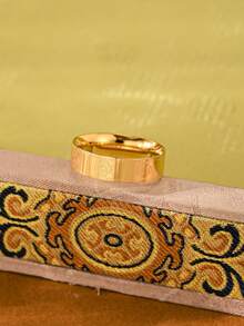 1pc 18K Gold Plated Stainless Steel Geometric Open Ring, Versatile Delicate Luxurious Style, Suitable For Women's Daily Wear And Parties, Great Gift For Girlfriend, Material, Classic Timeless Design, Minimalist Style For Everyday Wear - Gold - View 5