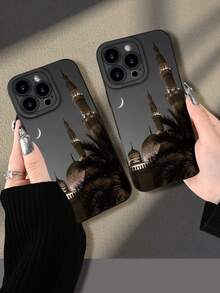 1pc Architecture Moonlight Print 2D Pattern Fashionable Personalized Protective Phone Case, Suitable As Gift For Girlfriend, Best Friend, Wife, Lover, Aunt, Boss, Sister, Couple, Classmates, Teacher, Birthday, Holiday - Black Matte Soft Shell, Compatible With IPhone 17/13/16/15/14/13/12/11/Pro/ProMax/X/XR/XS/XSMAX/7/8/PLUS And Models - Black - View 7