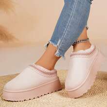 Fleece Lined Slippers For Womens Slip On Ankle Boots With Platform Sole Anti Slip Furry Shoes Indoor Outdoor House Fall Winter Cotton Fuzzy Slippers Snow Boots Bedroom Slippers - Hồng - Xem 5