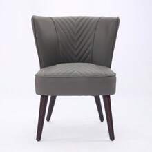 Grey Genuine Leather Living Room Lounge Chair Without Armrests – Solid Rubberwood Base, Modern Comfort Chair - Gray - View 4