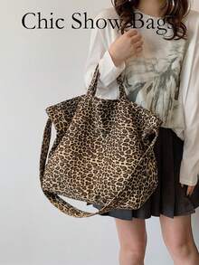 Summer Large Capacity Commuter Tote Bag, New Leopard Print Fashion Casual Shoulder Crossbody Bag, Real Product Photography May Have Color Difference Due To Lighting And Display Variations - Brown - View 10