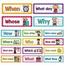 16 PCS Kids Question Word Flash Cards English Grammar Learning Tools Toddler Preschool Educational Vocabulary Cards Who What Where When How Language Practice Activity Cards - Apricot - View 2