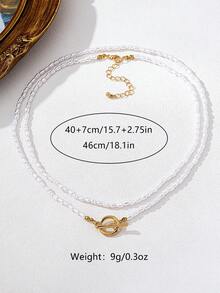 2件套极简珍珠串珠颈链套装 - 白色 - 查看 4