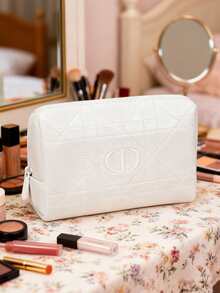 Christian Dior White Luxury Woven Pattern Classic Diamond Silk Clutch Bag - White - View 2