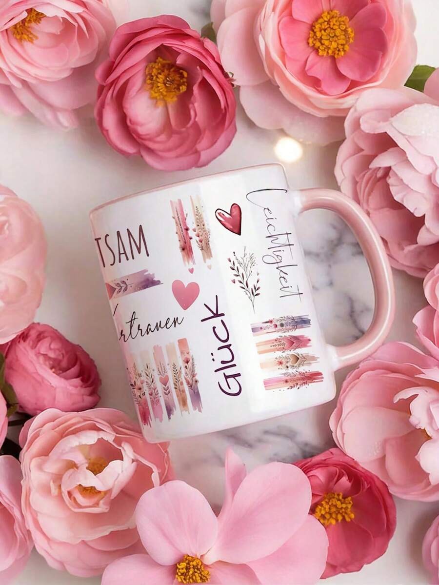 1 Set Of 11 Ounce Ceramic Coffee Cup, Mindfulness Cup Design, Flower, Courage, Happiness, Trust, Motto, Lavender Farm, Couple Mug, Friend Commemorative Cup, Hand Wash Only, Suitable For Hot And Cold Drinks, Boyfriend And Girlfriend Gifts, Christmas Gifts, Birthday Gifts - Multicolor - View 1