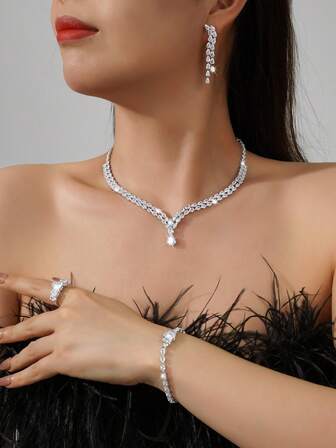 5 st/set lyxiga smyckeset för brudpar från Mellanöstern inklusive halsband, örhängen, ring, armband, lämplig för kvinnor bröllop, födelsedag, festival, festkläder