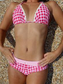 Y2K Women's 2 Piece Bikini Set -- Fashion Halter Neck Swimsuit With Shorts Summer Two Piece Bathing Suit - Đỏ - Xem 3