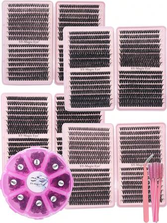 1140-delars fransförlängningskit, 2-pack, D-böjning, 8-16 mm blandning, gör-det-själv-ögonfransförlängningskit, individuella fransar, med 10 st ögonfransborstar och pincett, självapplicering hemma, perfekta presenter, perfekt för skolstart och jul.