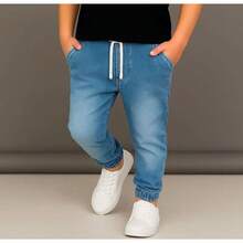 Krica Kids - Calça Jogger Jeans Menino Infantil Elástico Conforto 4 ao 14 - Lavagem Média - Visão 5
