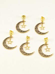 5件套女士月亮星星发饰，马尾夹，派对节日发夹，发爪夹，学习用品 - 金色 - 查看 4