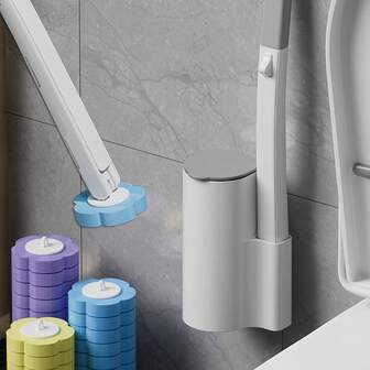 6/18 szt. Jednorazowych szczotek toaletowych z uchwytem - Plastikowe narzędzie do czyszczenia łazienki montowane na ścianie, odpowiednie do standardowych i ergonomicznych toalet, dokładne czyszczenie, akcesoria toaletowe, nowoczesny design, łatwy w czyszczeniu materiał