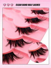 7 Pairs Natural Look Partial False Eyelashes, Transparent Lash Band, Suitable For Daily Use, Create Lightweight Fluffy Cat Eye Makeup, Natural Short Accent Lashes, Outer Corner Lashes, 3/4 Lashes, Reusable - 眼尾拉長款 - 查看 8