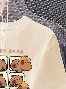 Camiseta de manga corta informal con cuello redondo y estampado de carpinchos para niña preadolescente - Albaricoque - Ver 4